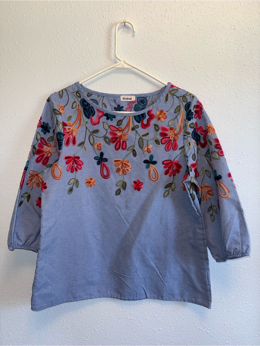 Kindred Blue Embroidered Floral Tunic Top